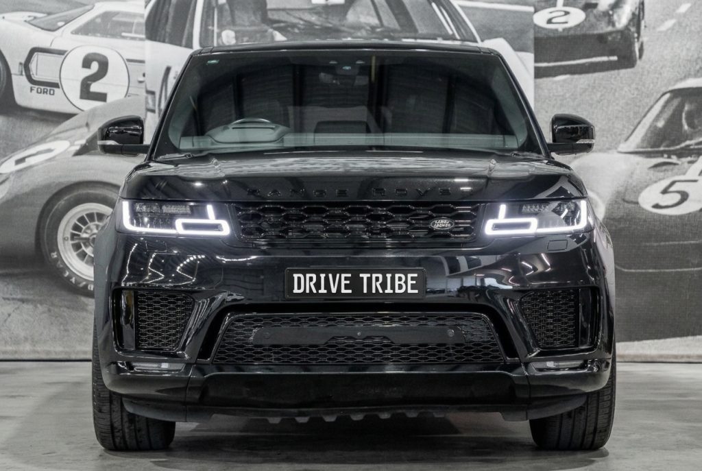 Black 2020 Land Rover Range Rover Sport 7-Seat, front view, available for hire in Sydney