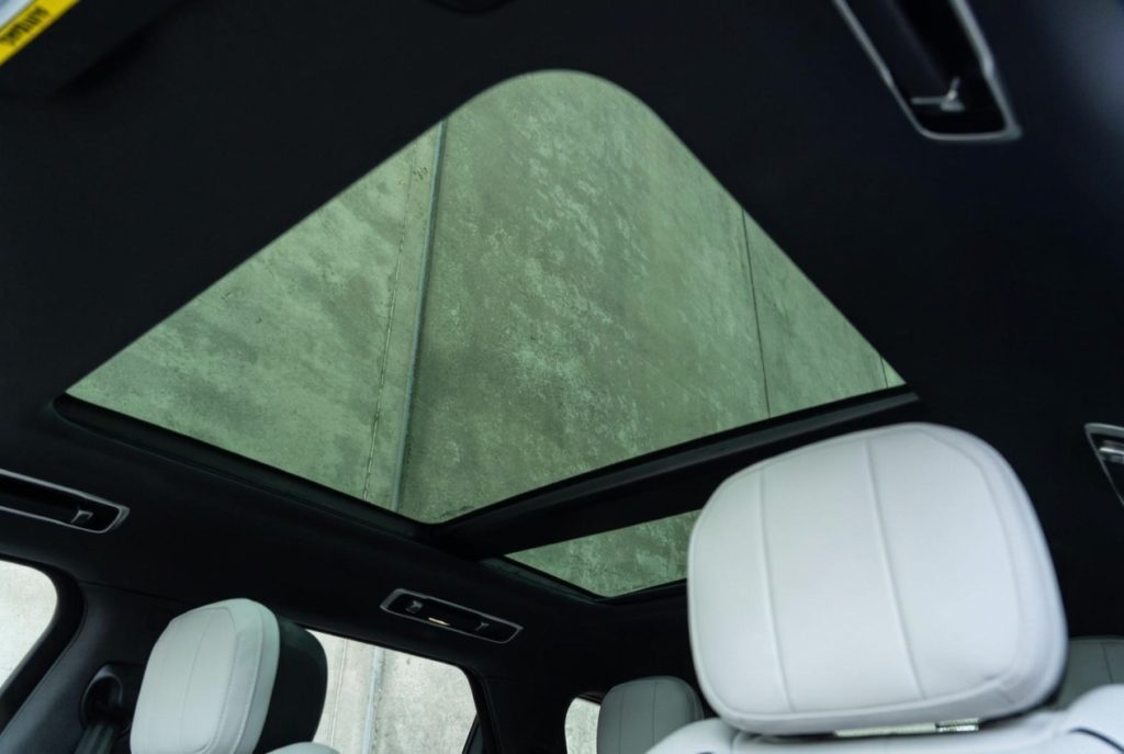 Sunroof of the white 2023 Land Rover Range Rover Sport, available for hire in Sydney