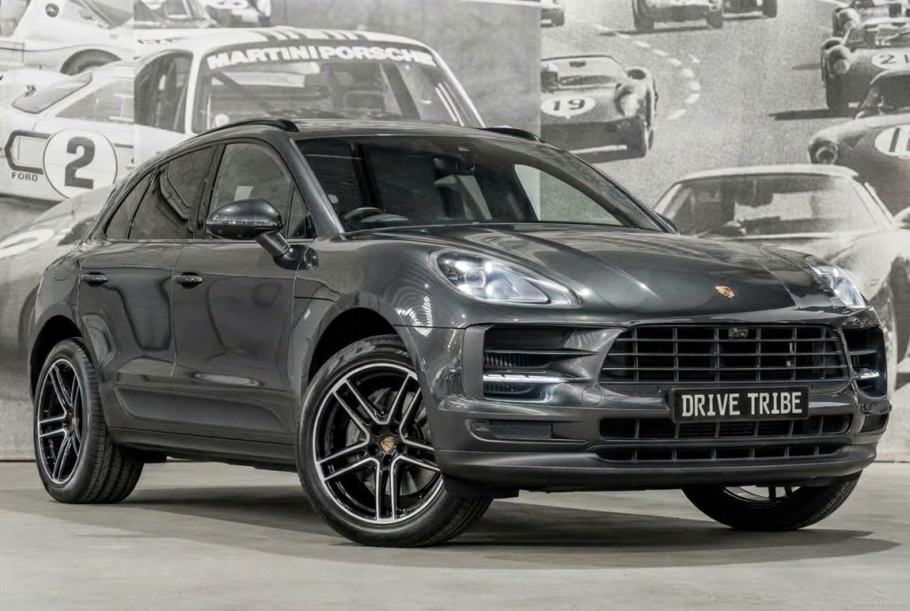 Grey 2019 Porsche Macan, front three-quarter view, available for hire in Sydney