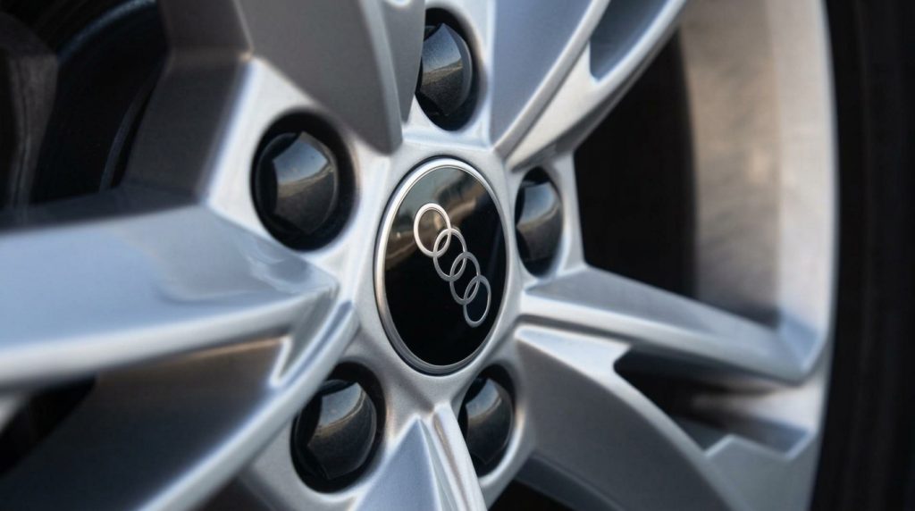Wheel of the white 2021 Audi Q7 45 TDI quattro, available for hire in Sydney