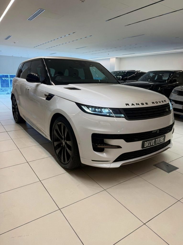 White 2024 Land Rover Range Rover Sport D300 SE Dynamic, front three-quarter view, available for hire in Sydney